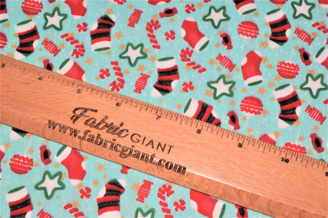 Sock Cane Bauble Print Christmas Fabric