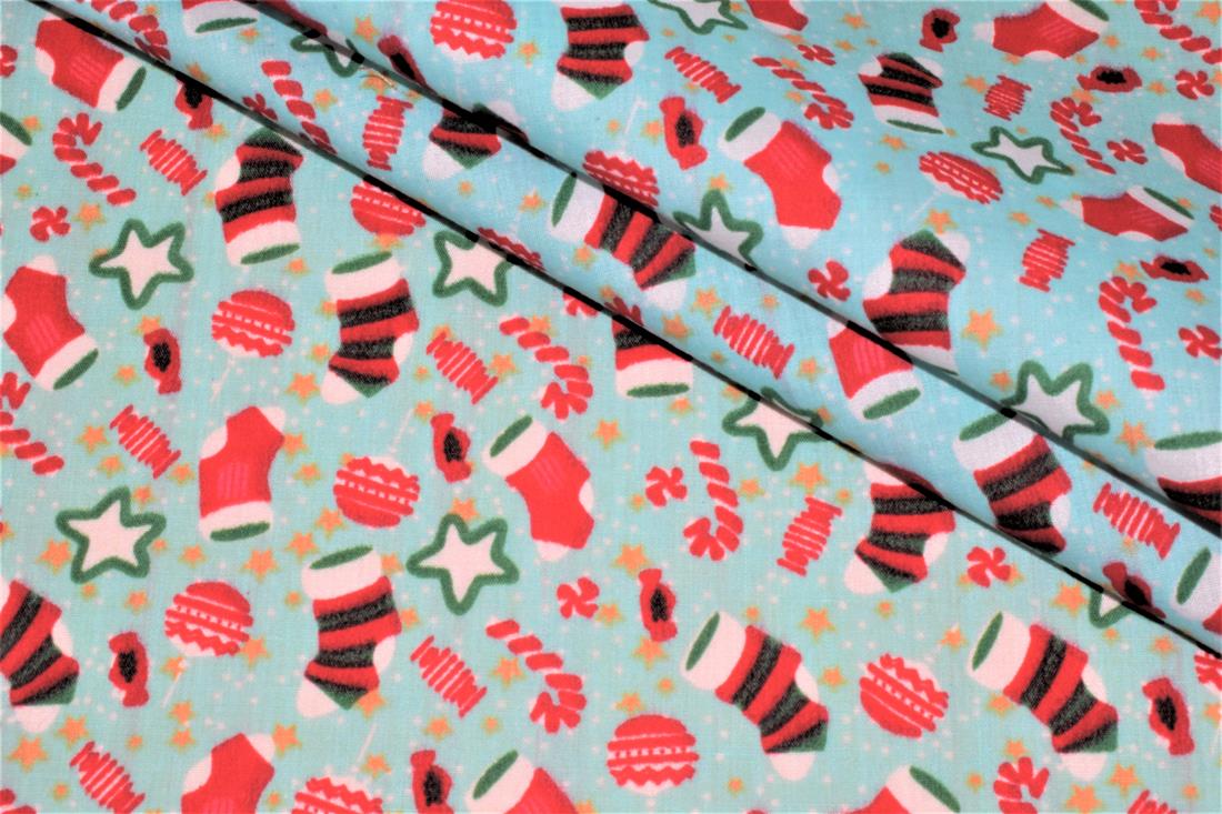 Sock Cane Bauble Print Christmas Fabric