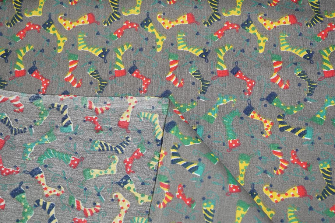 Grey MP Christmas Stockings Polycotton Fabric