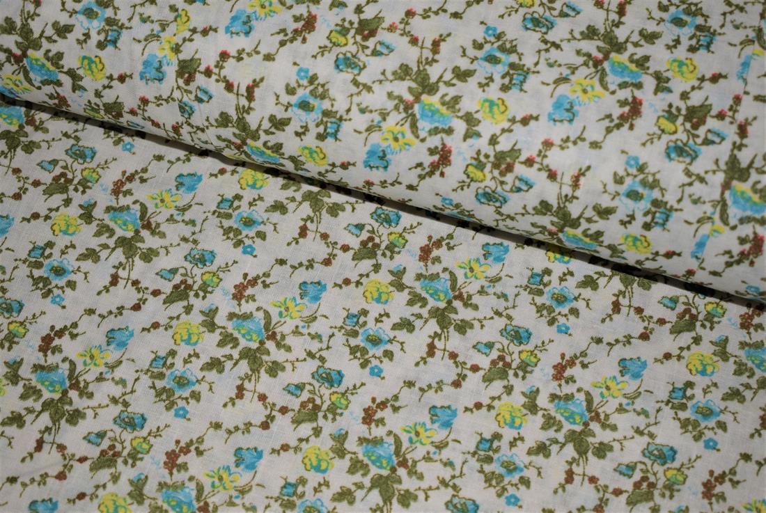 White Floral Print PolyCotton Fabric