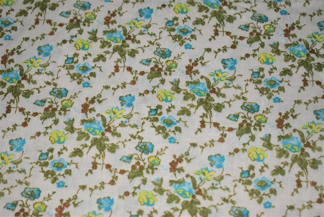 White Floral Print PolyCotton Fabric
