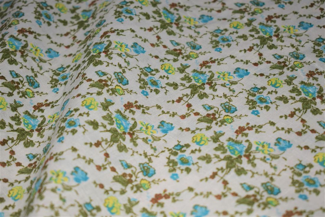 White Floral Print PolyCotton Fabric