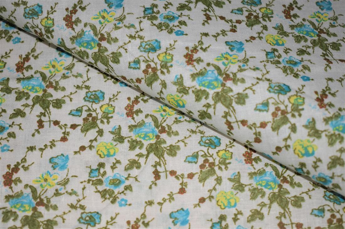 White Floral Print PolyCotton Fabric