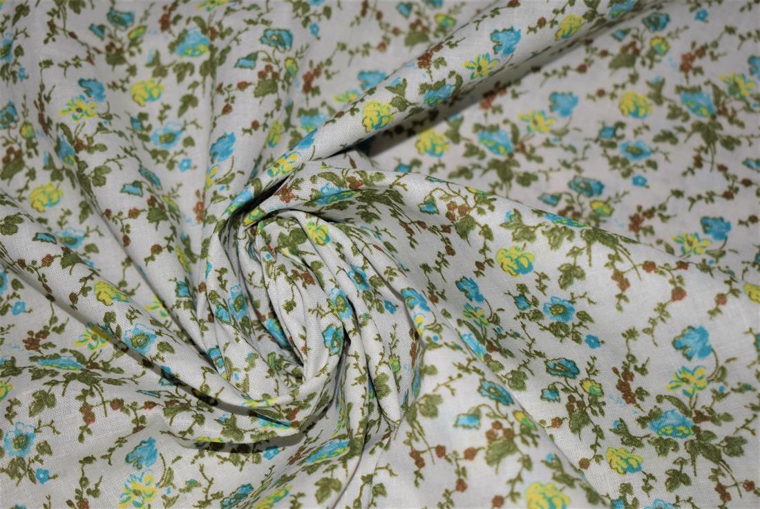 White Floral Print PolyCotton Fabric