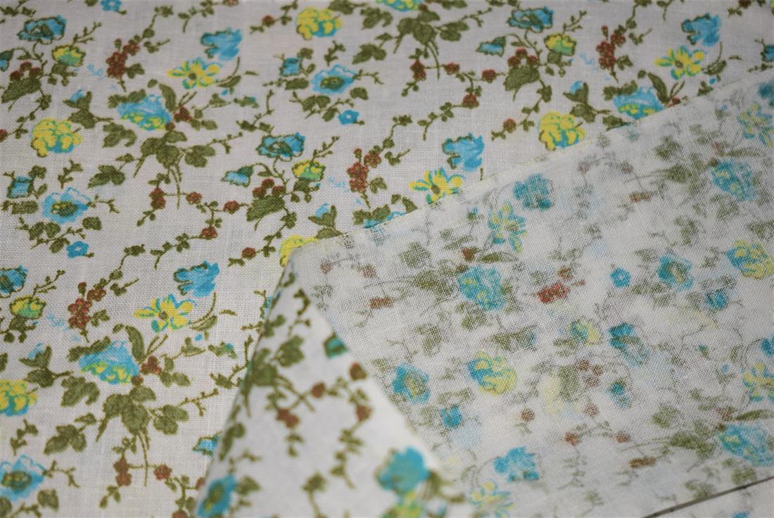 White Floral Print PolyCotton Fabric