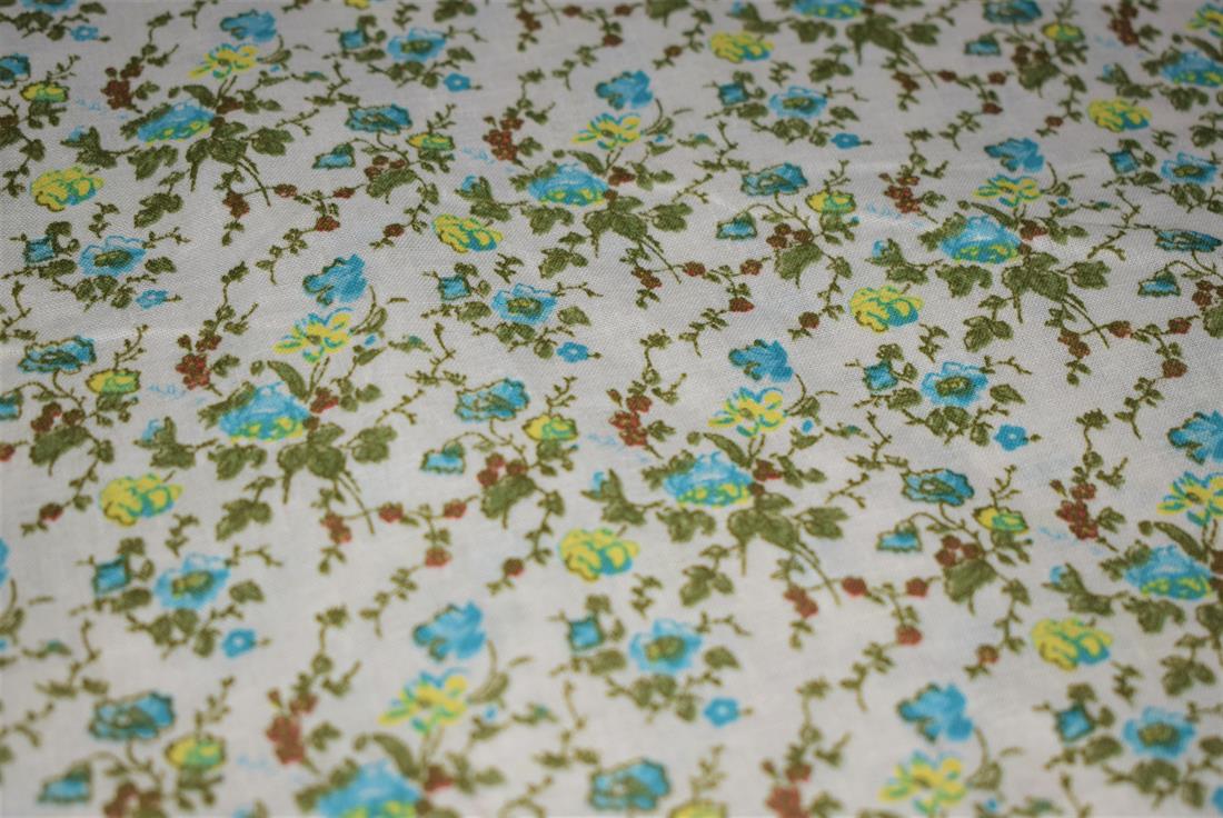 White Floral Print PolyCotton Fabric