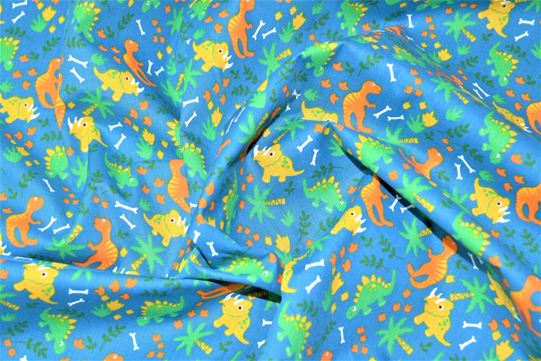 Roaming Dinos - Printed Poly Cotton Fabric