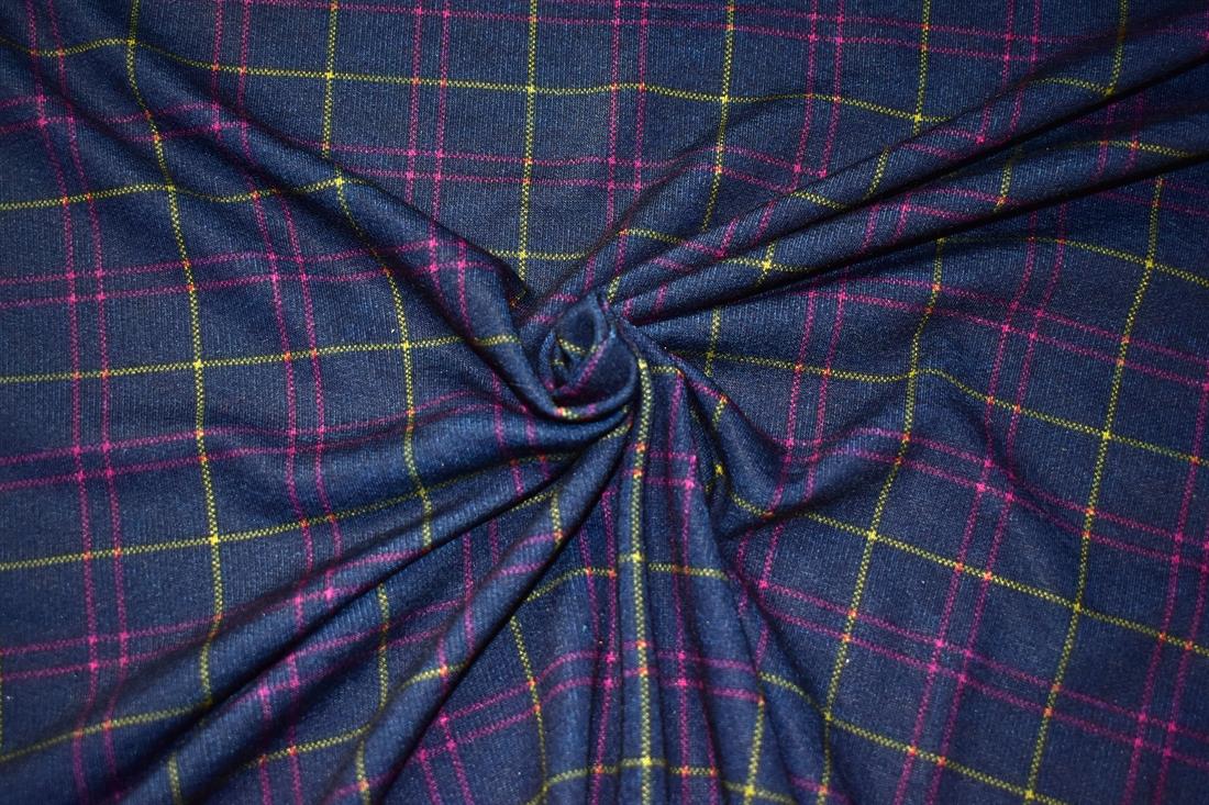 Dark Navy Tartan Printed Jersey Fabric