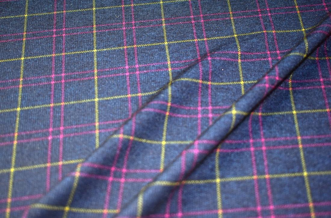 Dark Navy Tartan Printed Jersey Fabric