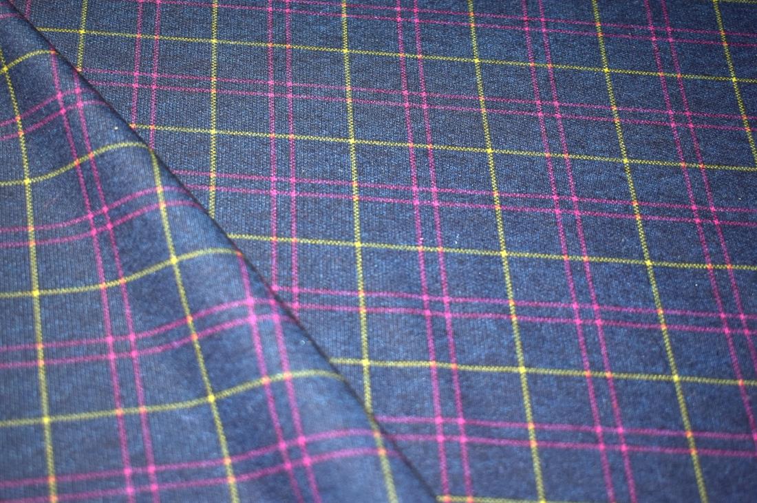 Dark Navy Tartan Printed Jersey Fabric