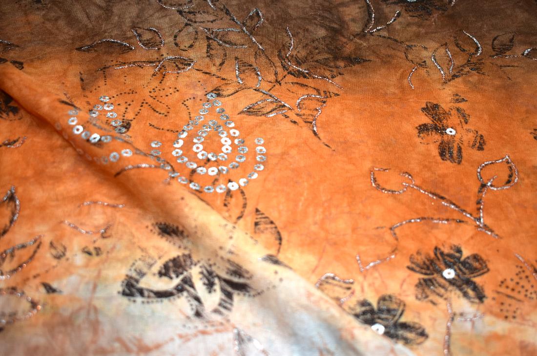 Orange & Brown Orange/Brown Printed Embroidery Polyester Fabric