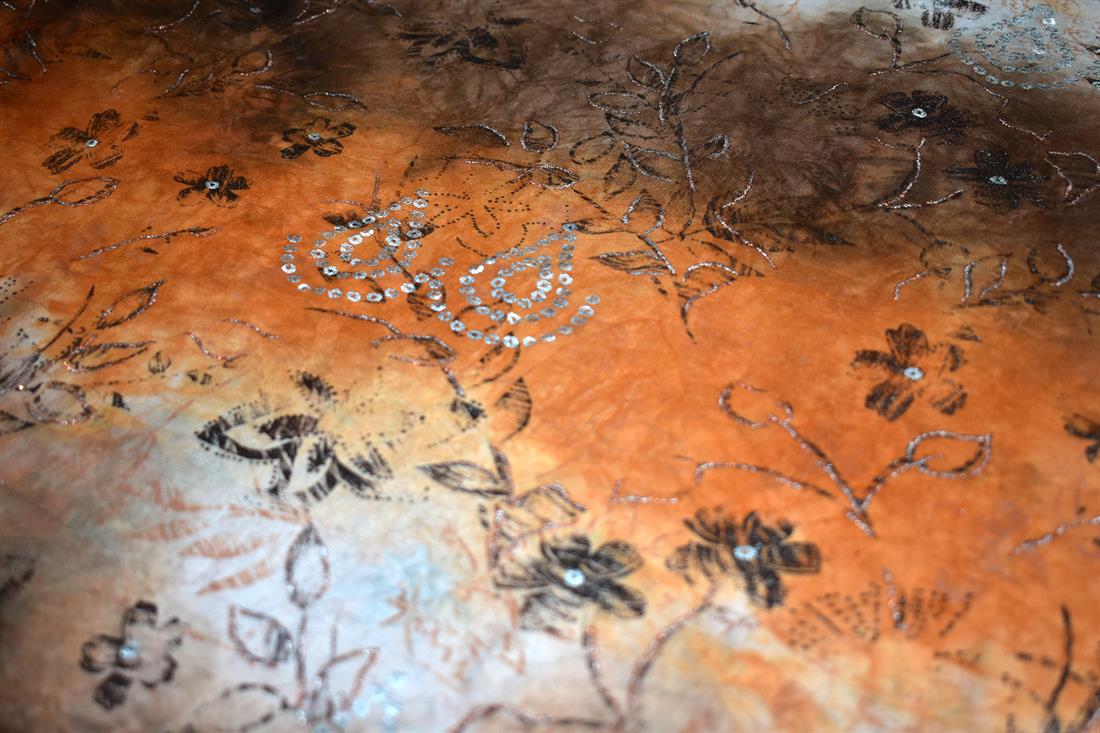 Orange & Brown Orange/Brown Printed Embroidery Polyester Fabric