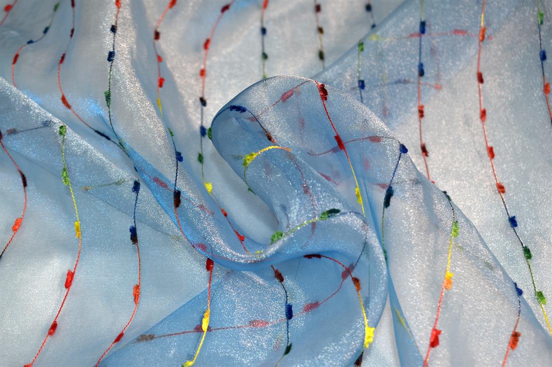 Blue Printed Polyester Organza Fabric