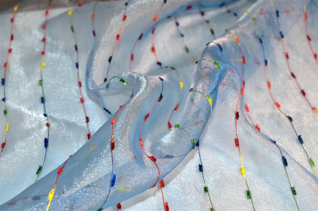 Blue Printed Polyester Organza Fabric