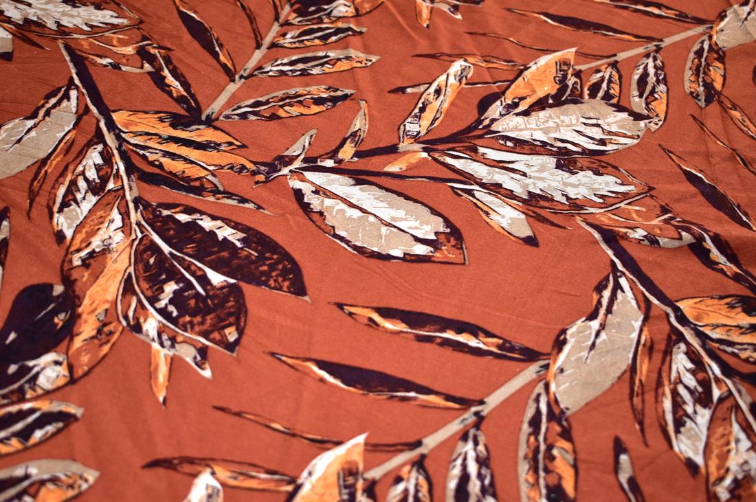 Rust Printed Paisley Viscose Fabric Material