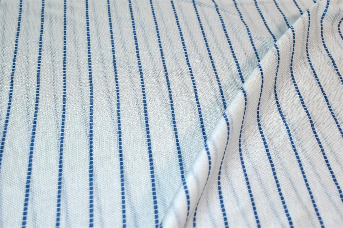 White & Blue Strips Polyester Jersey Fabric