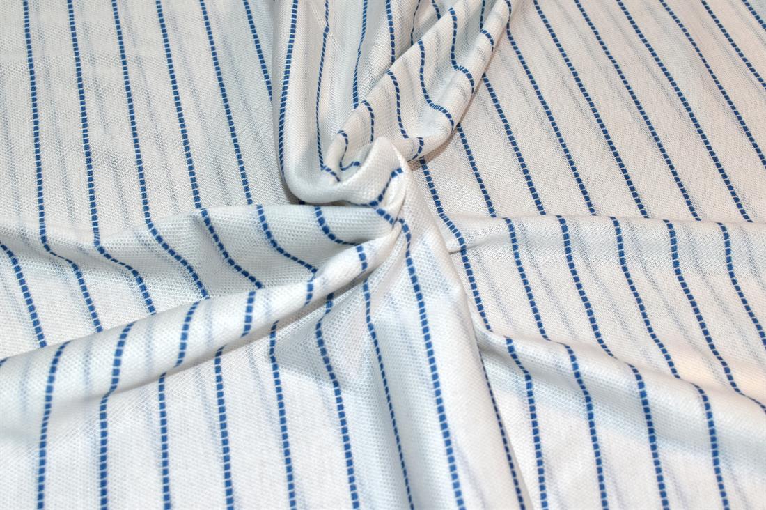 White & Blue Strips Polyester Jersey Fabric