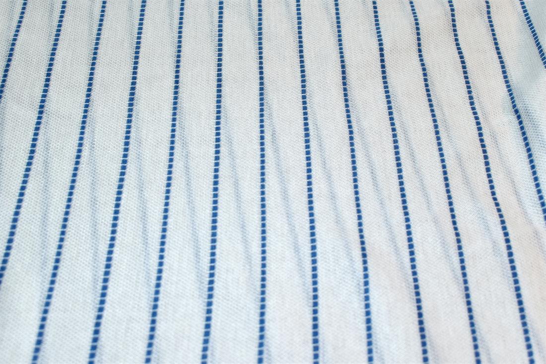 White & Blue Strips Polyester Jersey Fabric
