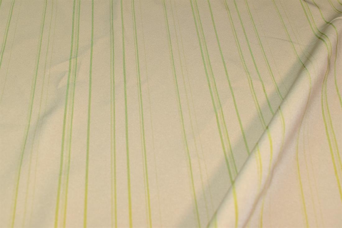 Beige & Lime Strips Polyester Soft Stretch Fabric