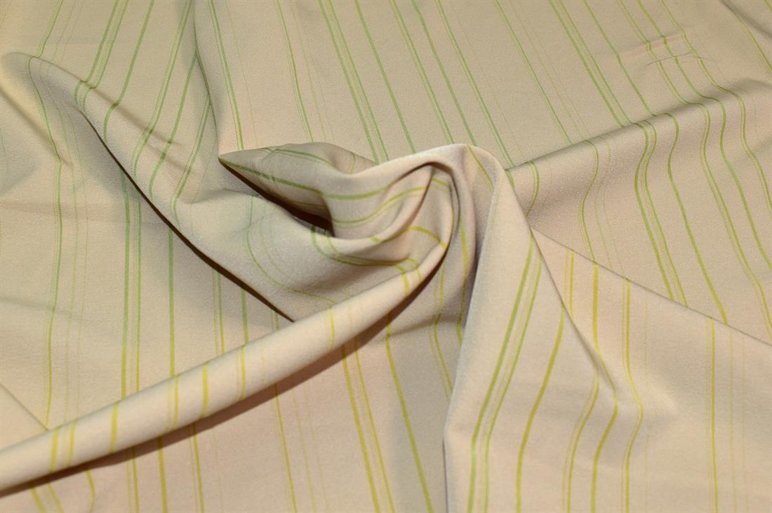 Beige & Lime Strips Polyester Soft Stretch Fabric