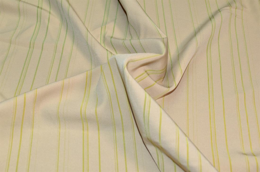 Beige & Lime Strips Polyester Soft Stretch Fabric