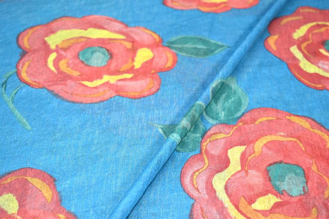 Blue Printed Polyester Jersey Fabric