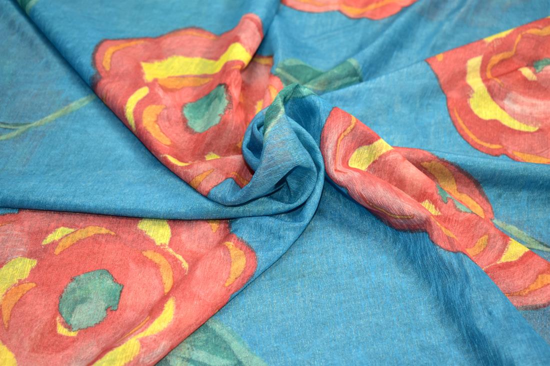 Blue Printed Polyester Jersey Fabric