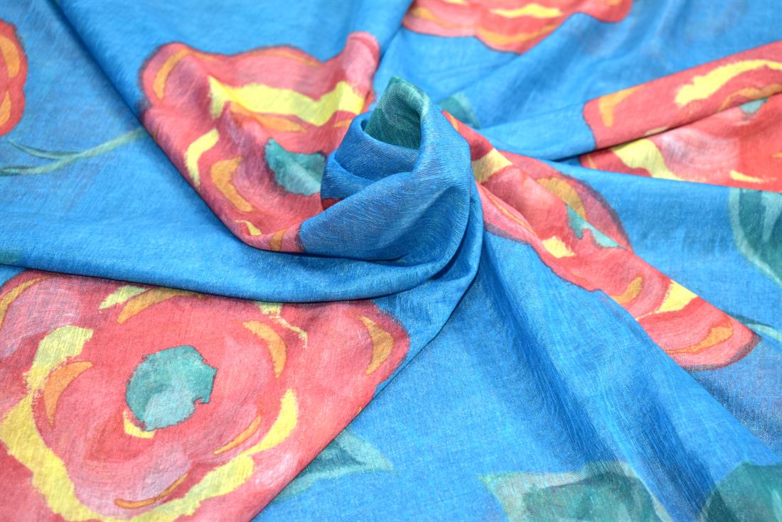 Blue Printed Polyester Jersey Fabric