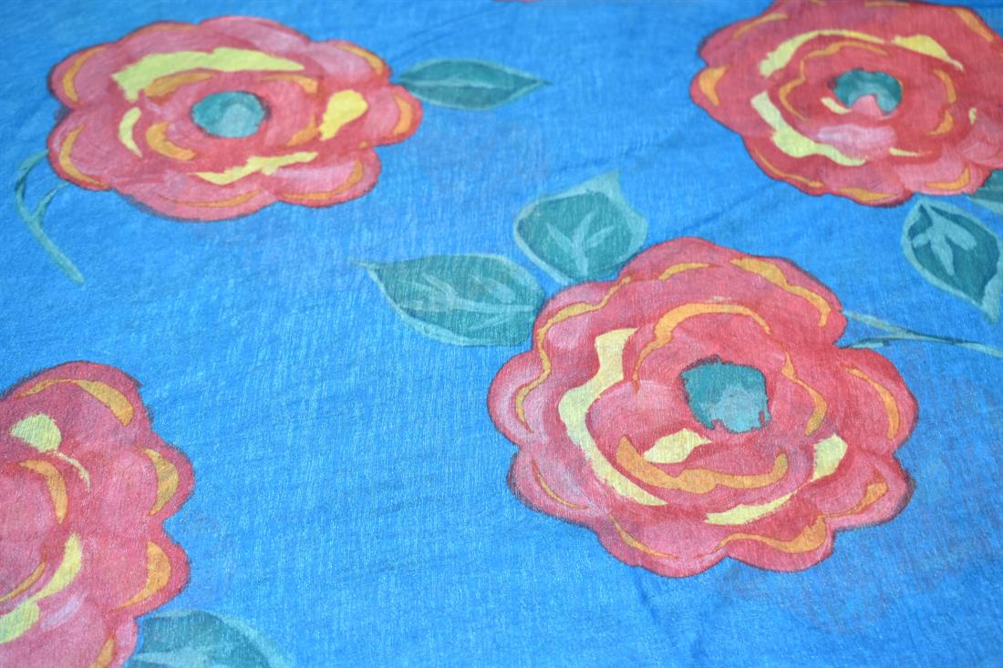 Blue Printed Polyester Jersey Fabric