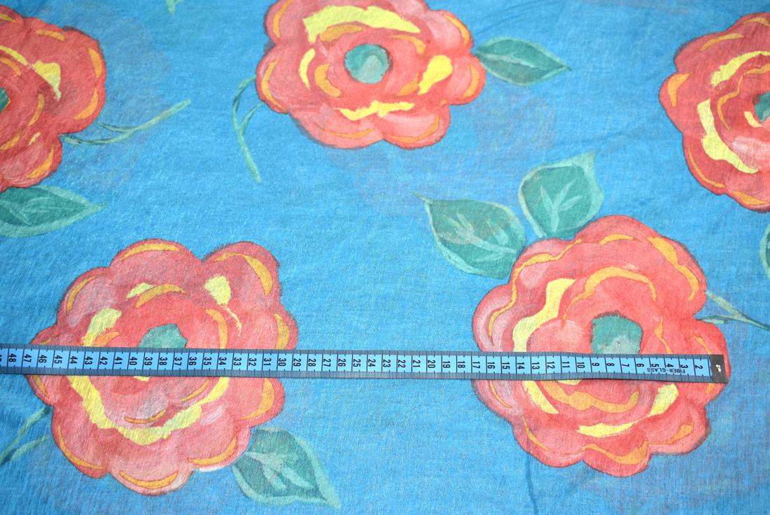 Blue Printed Polyester Jersey Fabric
