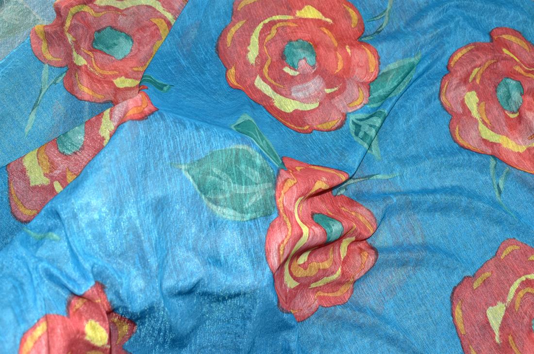 Blue Printed Polyester Jersey Fabric