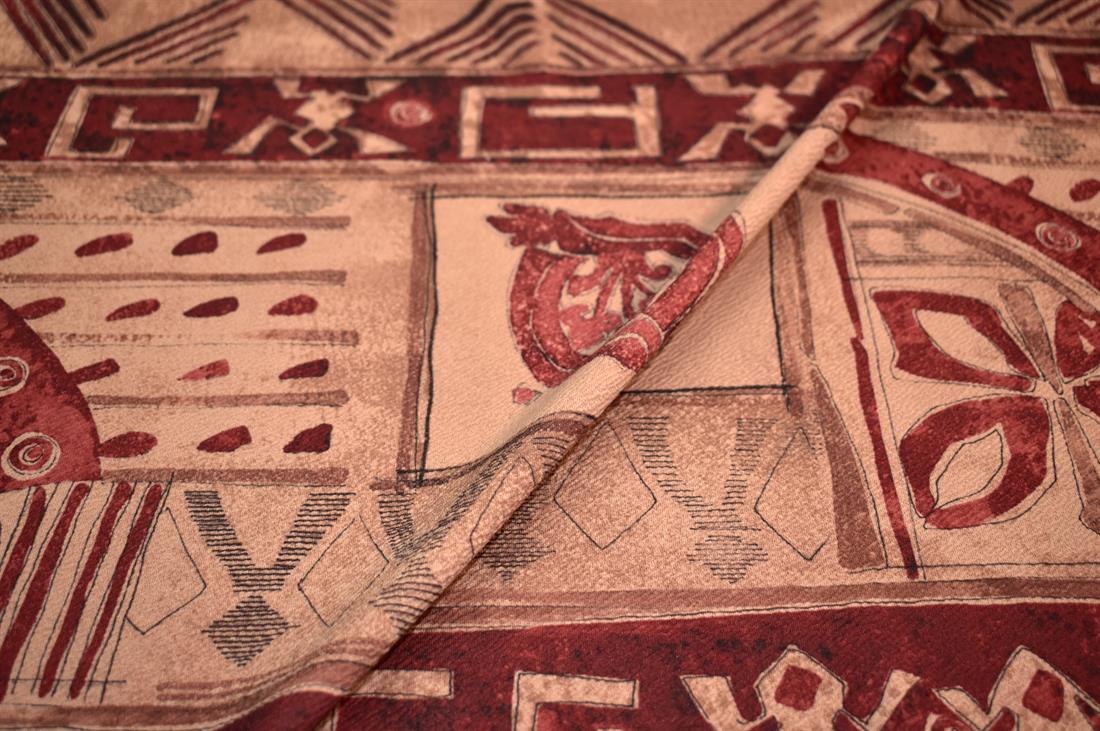Wine & Beige Printed Polyester Jersey Fabric