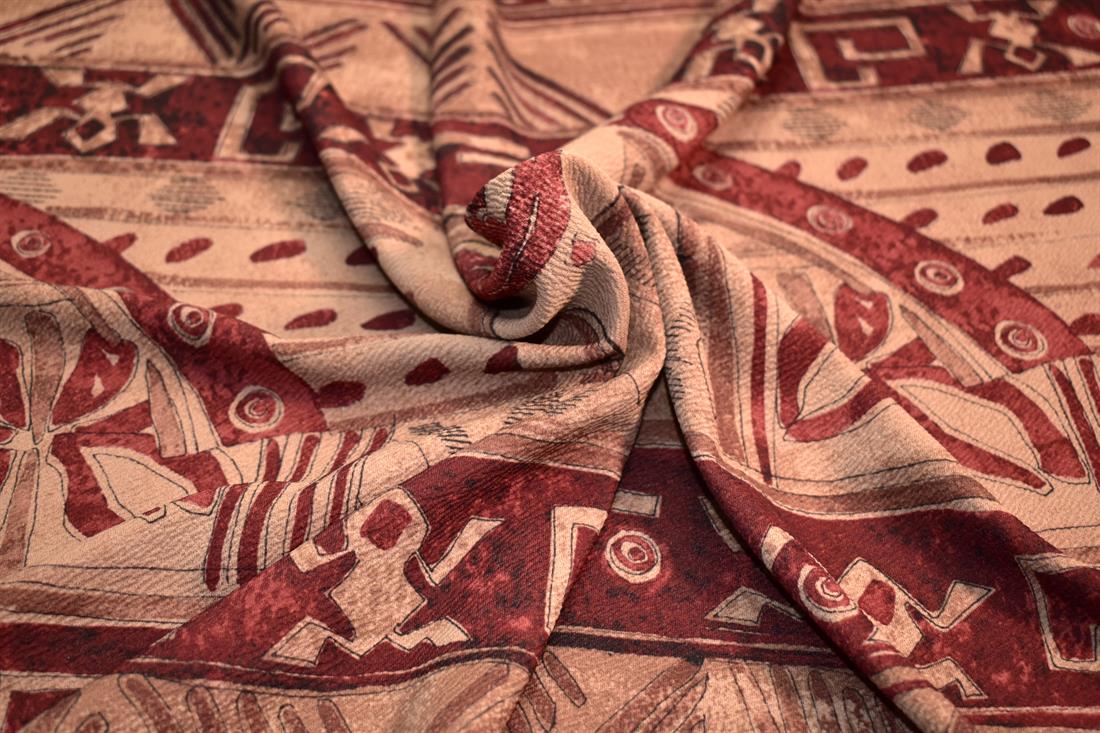 Wine & Beige Printed Polyester Jersey Fabric