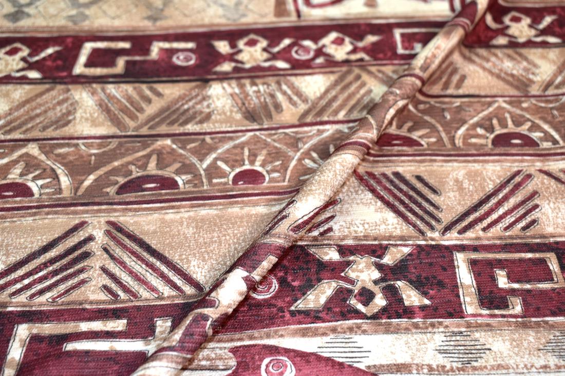 Beige & Wine Printed Polyester Jersey Fabric