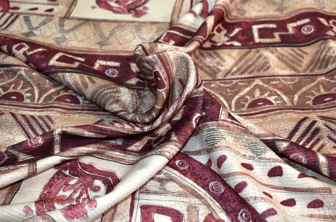 Beige & Wine Printed Polyester Jersey Fabric