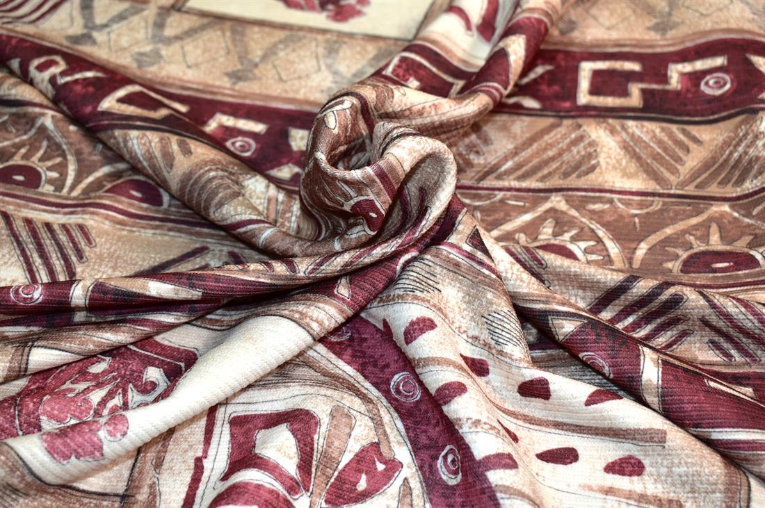Beige & Wine Printed Polyester Jersey Fabric