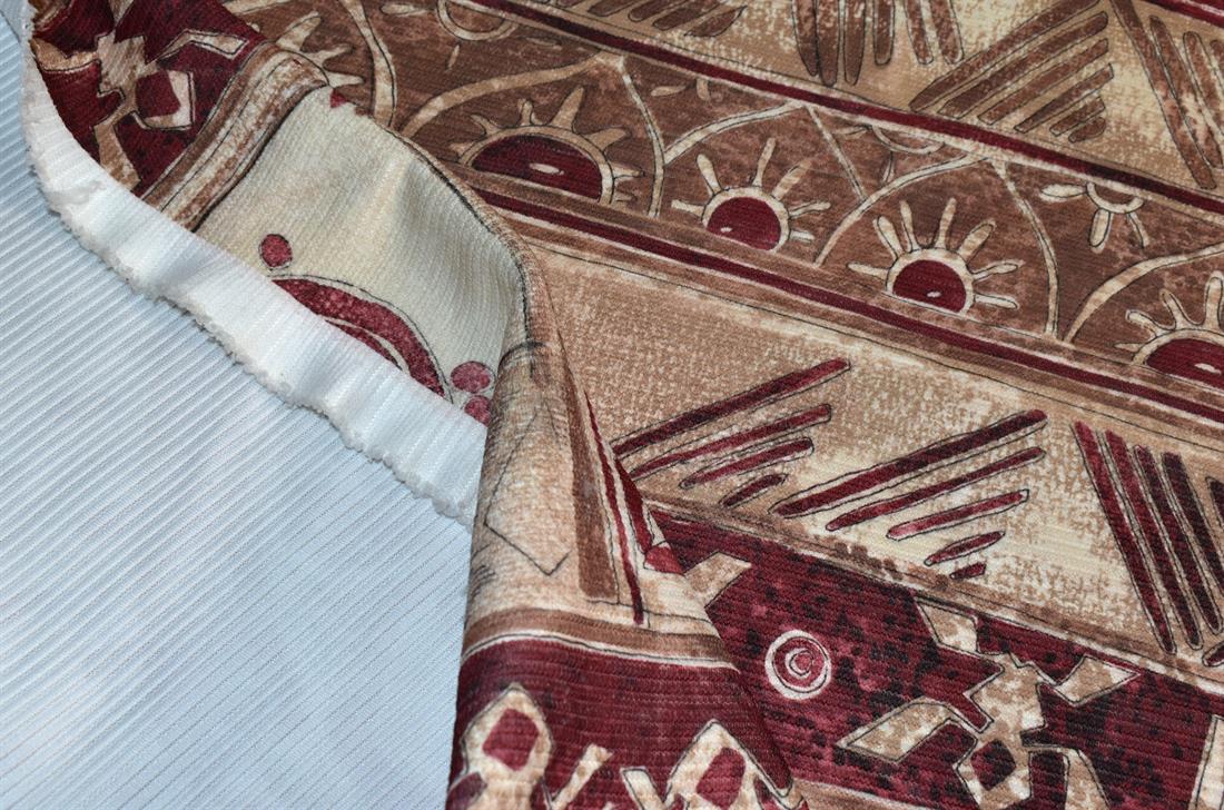 Beige & Wine Printed Polyester Jersey Fabric