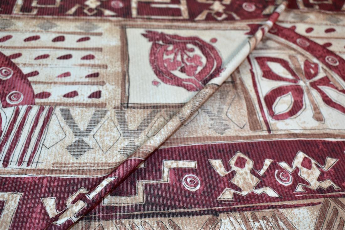 Beige & Wine Printed Polyester Jersey Fabric