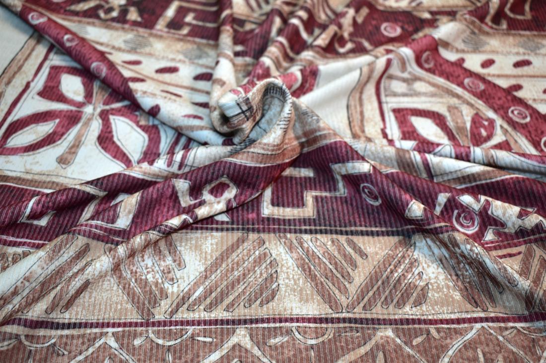 Beige & Wine Printed Polyester Jersey Fabric