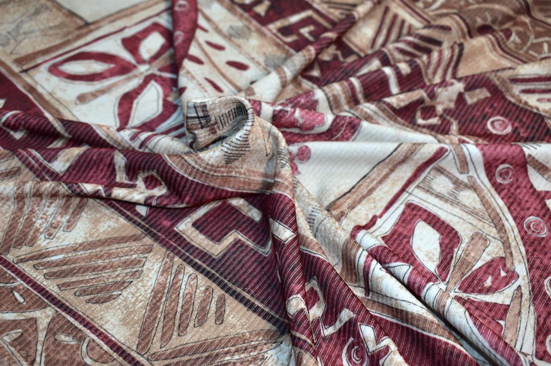 Beige & Wine Printed Polyester Jersey Fabric