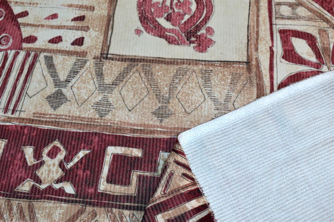 Beige & Wine Printed Polyester Jersey Fabric