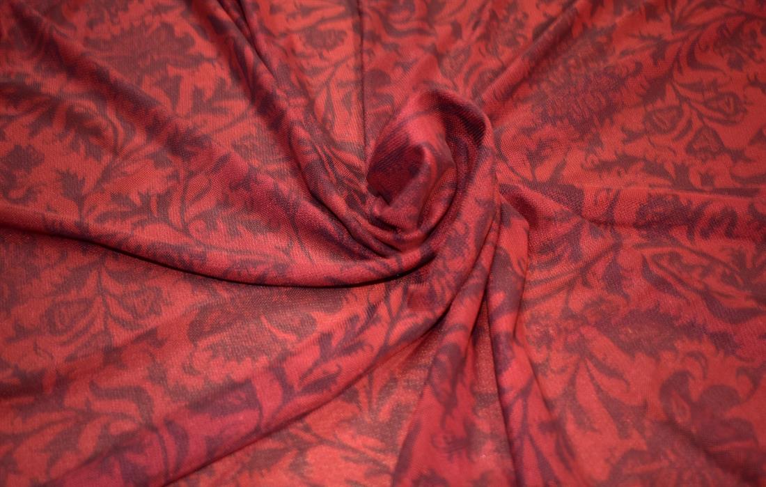 Wine Printed Polyester Mesh-Net Fabric
