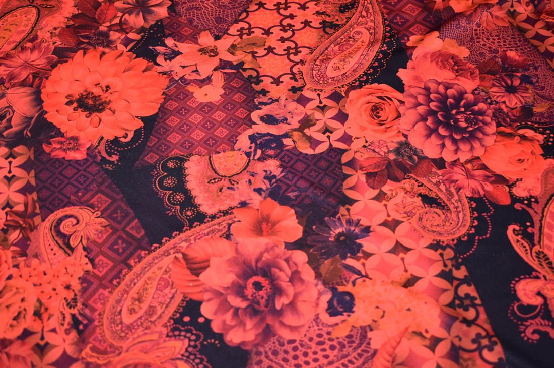 Black & Orange Printed Polyester Jersey Fabric