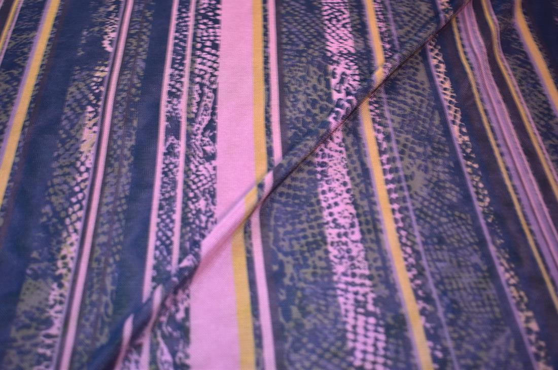 Dusky Pink & Black Printed Polyester Mesh Fabric