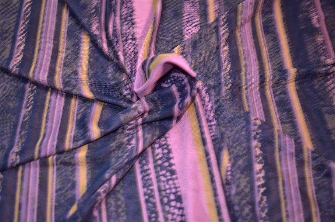 Dusky Pink & Black Printed Polyester Mesh Fabric