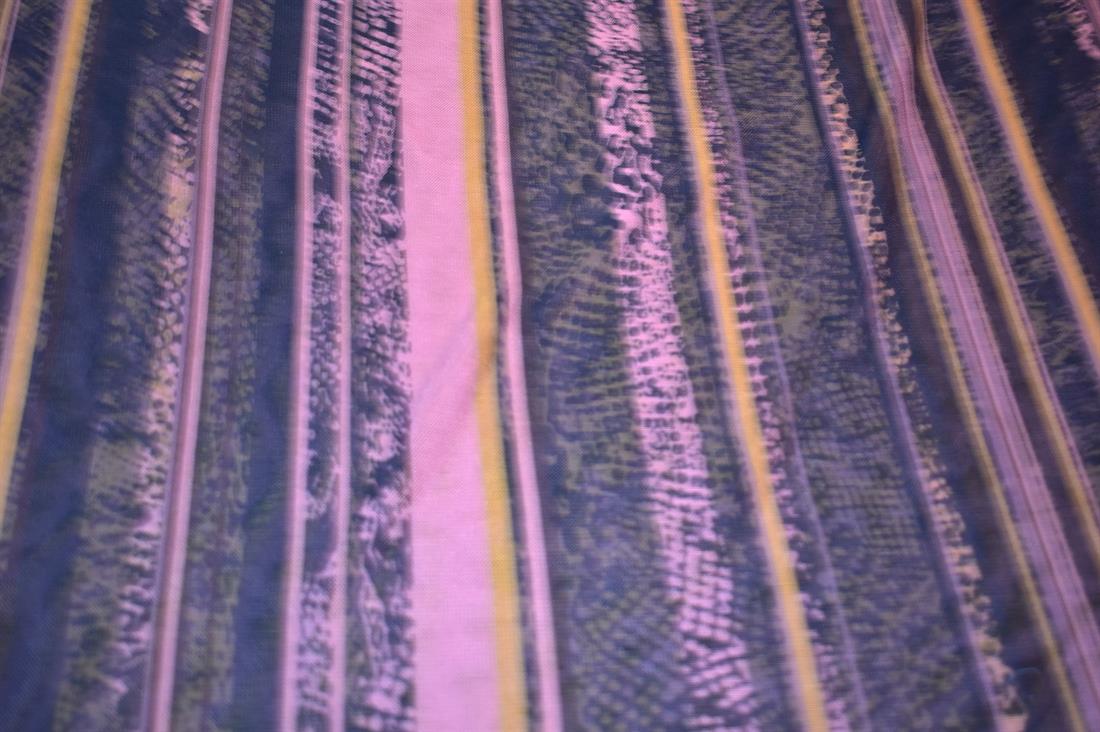 Dusky Pink & Black Printed Polyester Mesh Fabric