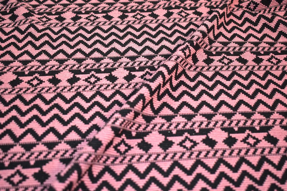 Dusky Pink & Black Printed Polyester Jersey Fabric