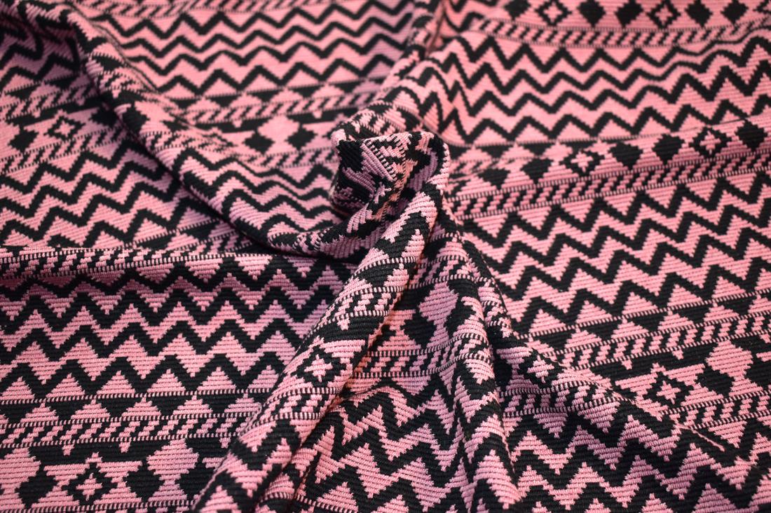 Dusky Pink & Black Printed Polyester Jersey Fabric