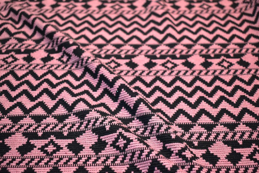 Dusky Pink & Black Printed Polyester Jersey Fabric