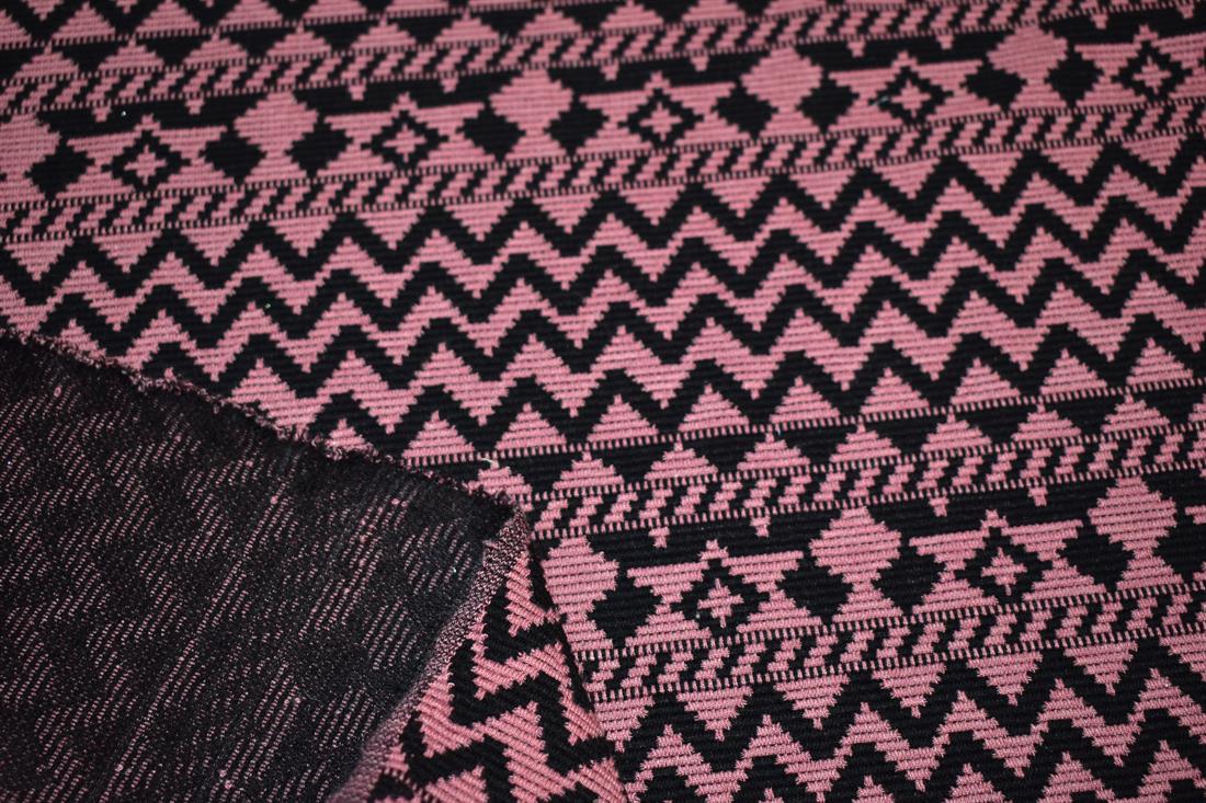Dusky Pink & Black Printed Polyester Jersey Fabric